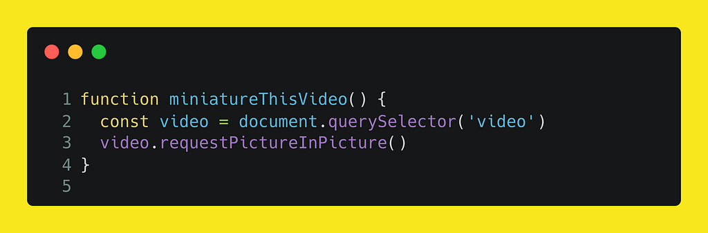 javascript function to start PiP on video element