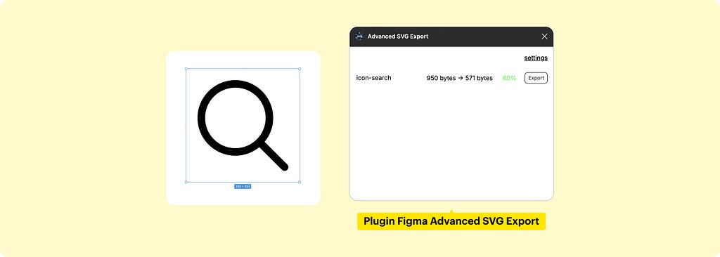Capture d’écran du plugin Figma Advanced SVG Export permettant de réduire la taille d’une icône de 60%