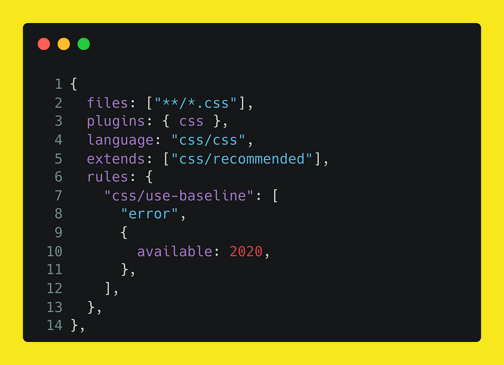 the css/use-baline rule set to error if not baseline since 2020