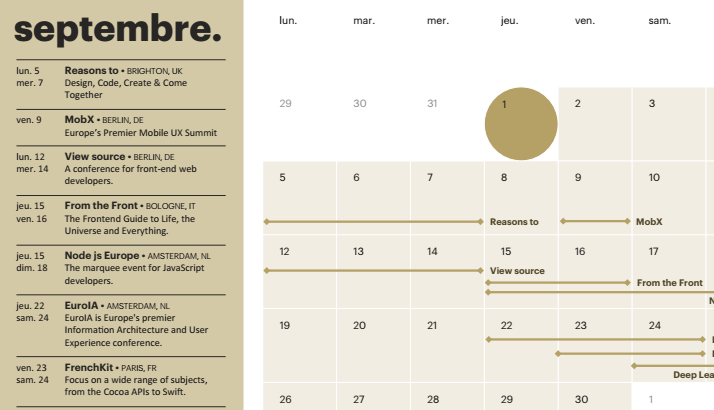 Calendrier événements Septembre
