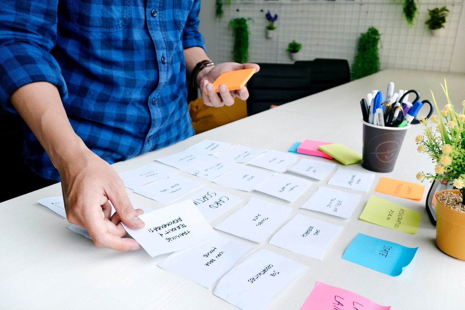 Card sorting is a UX research technique in which users organize topics into groups.